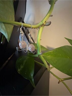 Beaded Silver Drop Earrings - Taupe Faceted Beads